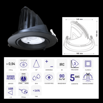  DOWNLIGHT SAMBA 28-38W NOIR CT 