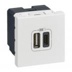  2 USB AC 3A 2MOD COMPO BLANC 