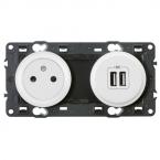  2P+T ET PRISE DOUBLE USB BLC 